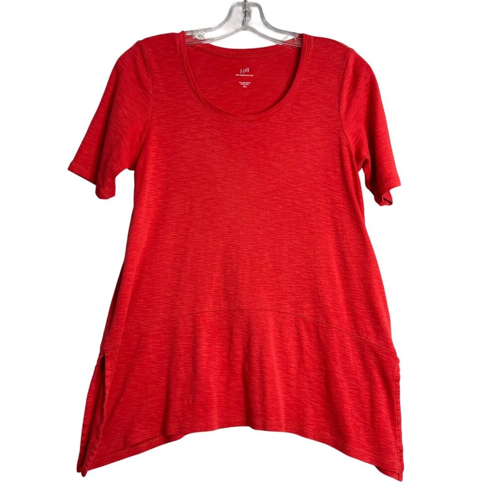 J. Jill Pima Dipped Hem Tunic Womens S Petite Red Cotton Preppy Boho